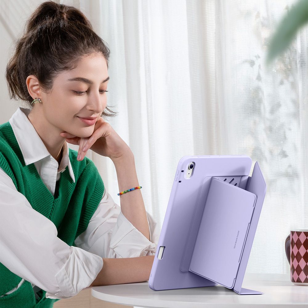 Etui z klapką ESR Flip Hybrid do iPad Air 11" / 10.9" 2025/2024/2022/2020, fioletowe. Regulowana podstawka z trzema kątami nachylenia: 60, 45 i 25 stopni, stabilna konstrukcja.
